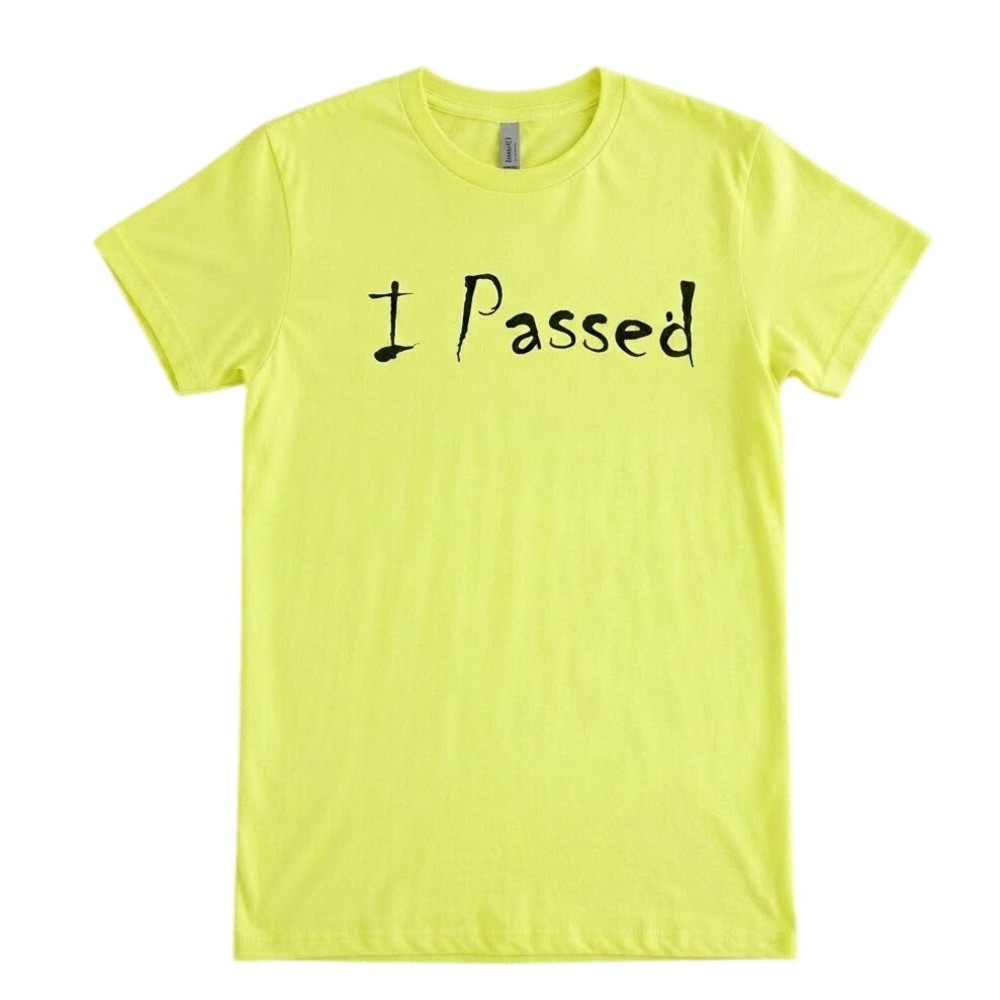 Gildan Barber's Driving School I Passed Neon Yellow Graphic T-Shirt Small